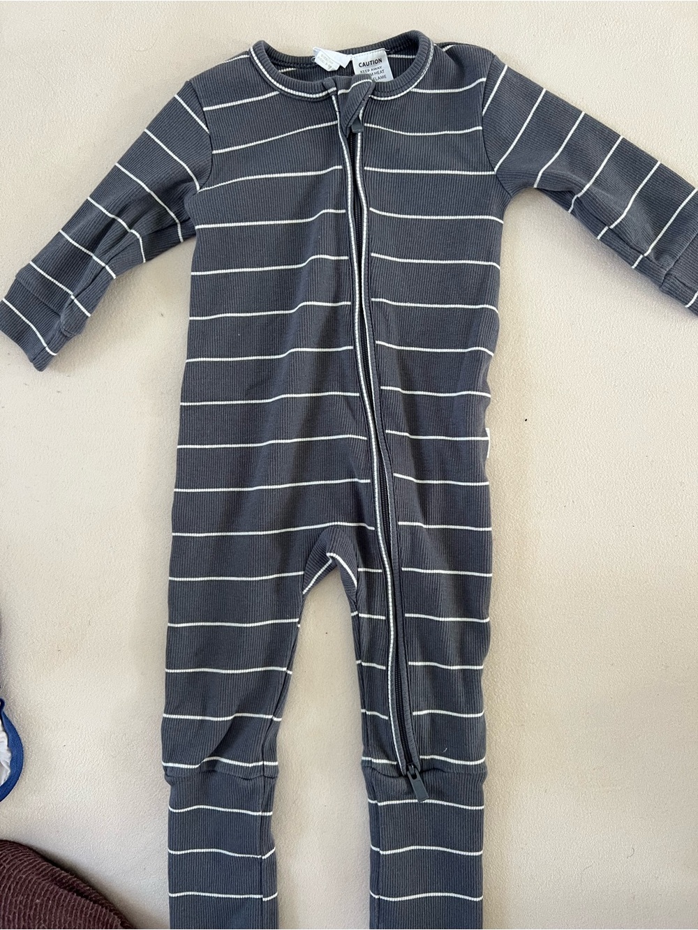 Jamie Kay- Classic Striped Gray Zip-Front Kids One-Piece